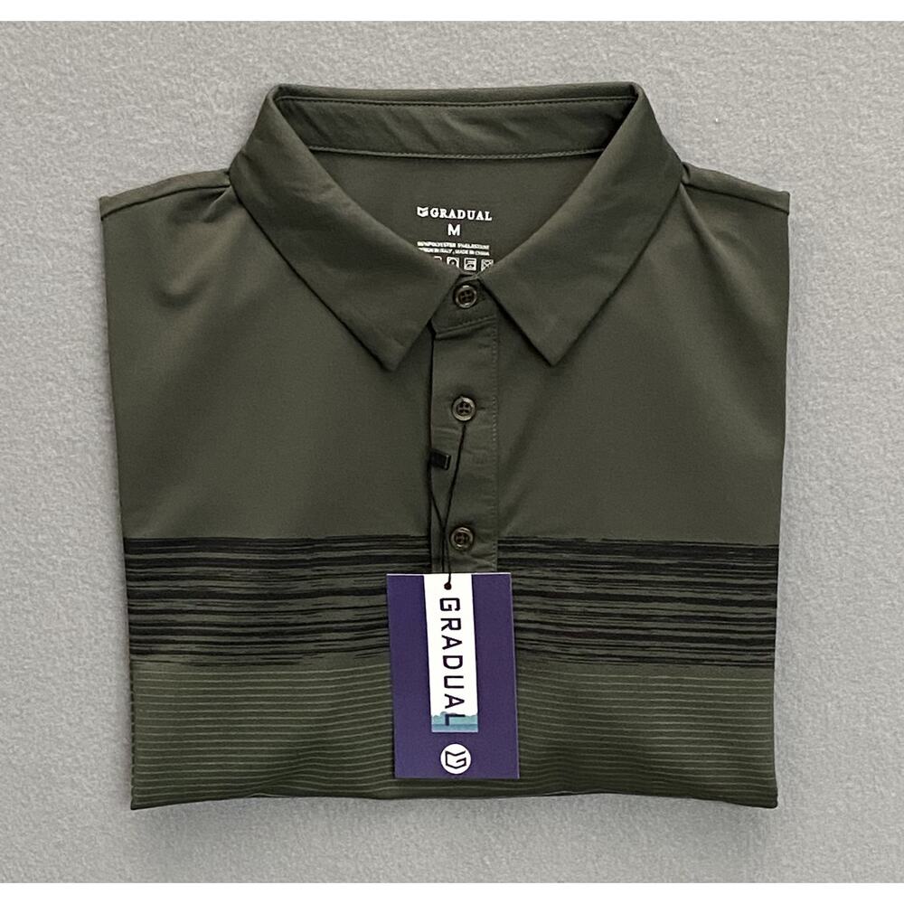 Gradual Men's Medium Short Sleeve Polo Shirt Stretch Green & Black Stripe NEW